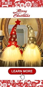 Juegoal Christmas Plush Gnomes, 9 Inch Lighted Handmade Mini gnome Scandinavian, Light Up Swedish Tomte Elf Holiday Present, Battery Operated Xmas Gifts Table Ornaments Dinner Party Supplies, Set of 3