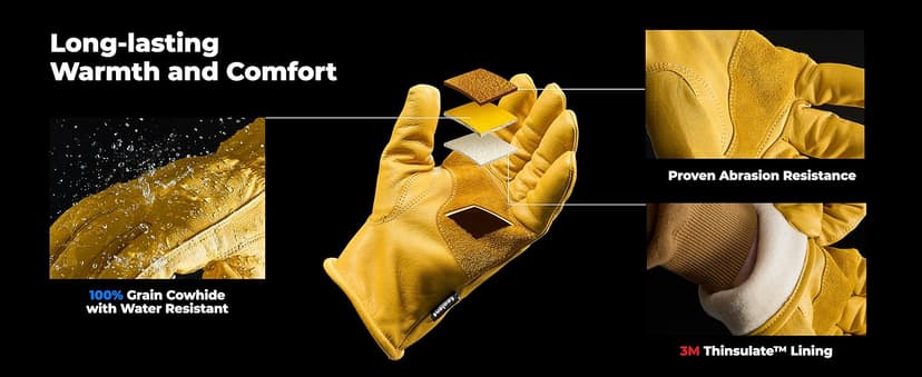 toolant Winter Work Gloves for Men, Insulated Leather with Water Resistance and Abrasion Protection for Cold Weather