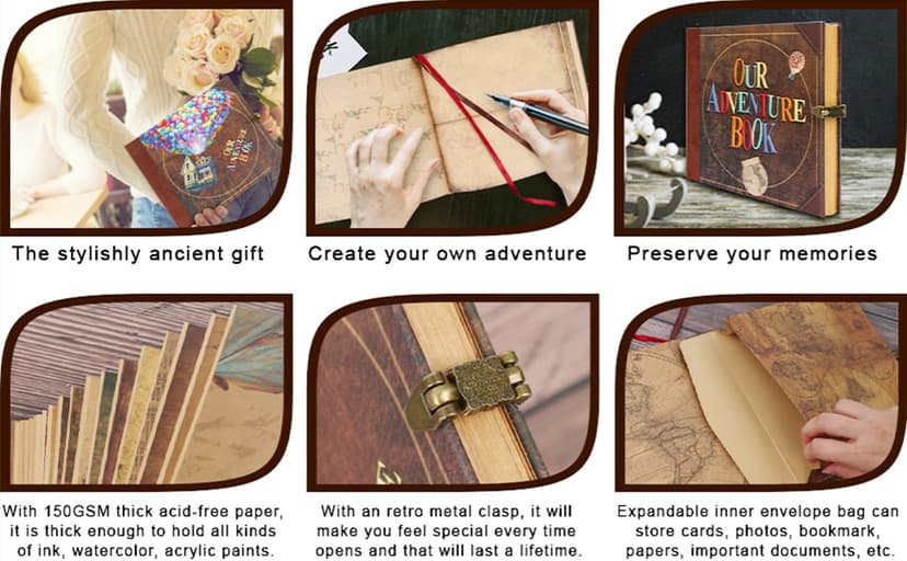 Our Adventure Book Travel Diary Photo Book,Scrapbook, Photo Album,Retro Style Travel Souvenir, Vintage Guestbook DIY Anniversary Wedding Travel Writing Baby Friend Gift, Heartfelt Present(Ball)