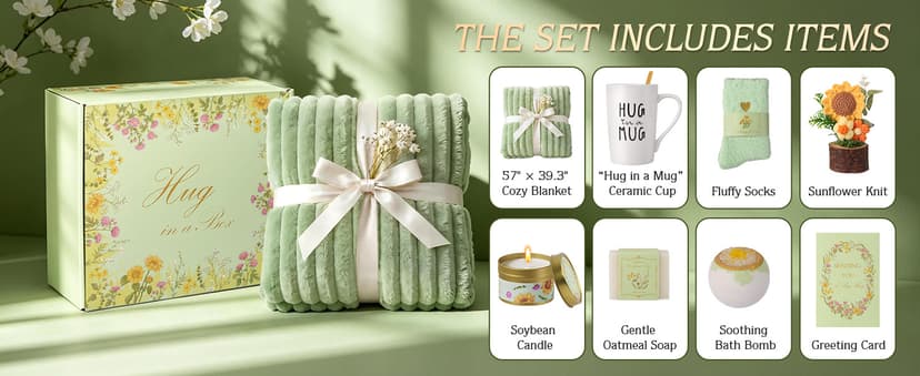 Birthday Gift for Women, Self Care Spa Gift Basket, Hug in a Box Relaxation Experience Set, Stress Relief Comfort Care Package for Her,Thinking of You Get Better Soon Gifts B0GVXGP4YF