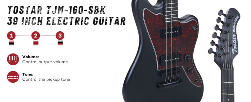 Tostar Electric Guitar: P90 Pickups, TOM Bridge & Smoked Matte Finish, 3-Way Switch, 39" Solid Body Electric Guitar for Intermediate Players, Guitarra Eléctrica Kit, Musical Birthday Gifts, Black