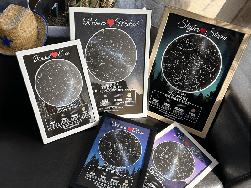 Custom Star Map for Anniversary - Premium Glossy Acrylic - The Night We Met Personalized Constellation Chart - High-Shine Plexiglass Night Sky - Romantic Gift for Her, Wife, Him or Husband - Framed Wall Art B0DH8LR3Z4