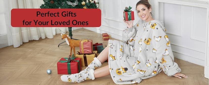 THREE POODLE Wearable Blanket Hoodie for Women, Oversized Sherpa Sweatshirt Blanket for Adults Men, Cozy Hooded Blankets, Gifts for Teen Girls Women Mom Sister