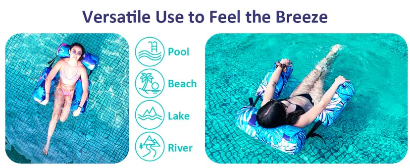 Inflatable Pool Float Chair - 2 Pack Pool Floats Adult Heavy Duty, Water Floating Lounge Chairs, Blow up Floaties Adults for Summer Fun Party Lake Beach