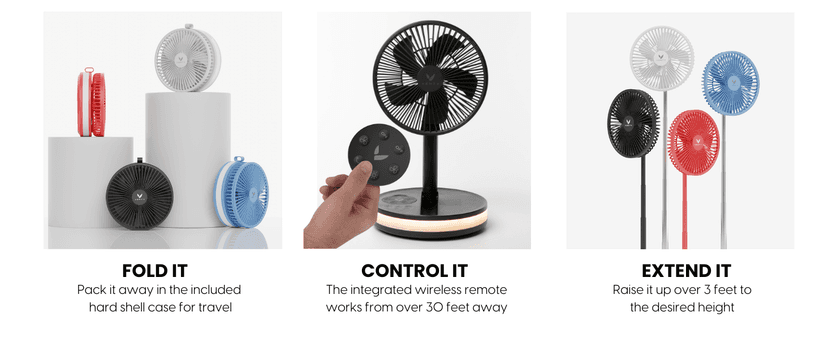 VENTY Portable Fan - Wireless Battery Operated Fan - 4 Speeds - LED Lighting - Carry Case & Remote Control - Cruise Travel - Outdoor Travel RV Power Bank With USB-C Port (Black with Case) B09PMQF5S9