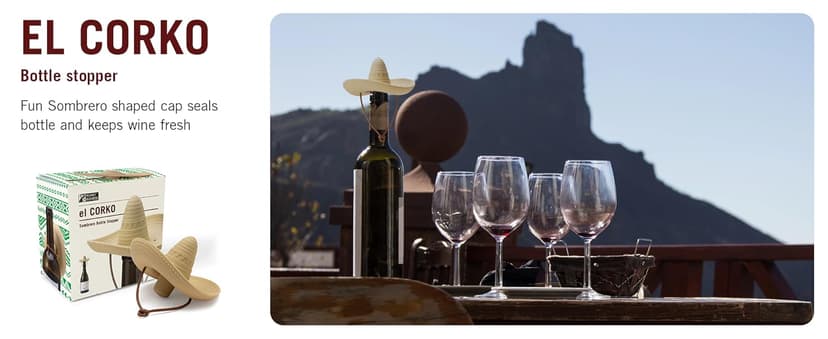 Silicone Wine Stopper/Fun Sombrero shaped cap seals bottle and keeps wine fresh/Cute Wine Accessories/ Kitchen Gadgets/el Corko Bottle Stopper by Monkey Business