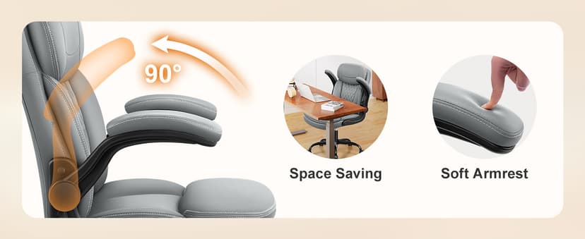Leather Office Chair, Upgraded PU Computer Desk Chairs with Double-Layer Seat Cushion and Neckrest, 360°Swivel, Ergonomic Small Gaming Chair with Wheels and Adjustable Armrests for Short People, Grey
