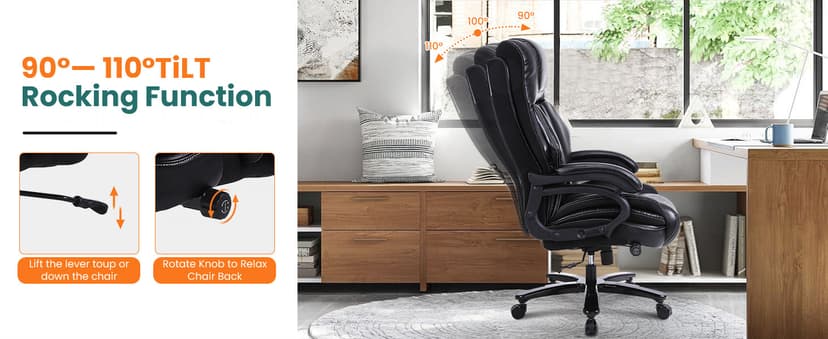 BOSMILLER 650lbs Large Big and Tall Office Chair for Heavy People with Adjustment Lumbar Support, Comfy Padded Heavy Duty Leather Executive Office Chair with Quiet Rubber for Adults 8 Hours Daliy Work