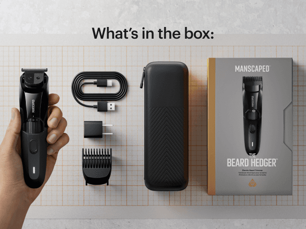 MANSCAPED MANSCAPED® The Beard Hedger® Premium Men's Beard Trimmer, 20 Length Adjustable Blade Wheel, Stainless Steel T-Blade for Precision Facial Hair Trimming, Cordless Waterproof Wet/Dry Clipper