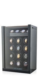 TIMECUBE 12 Watch Winder with 6 Storage Slots, LED Light and Automatic Motor-Stop (Carbon)