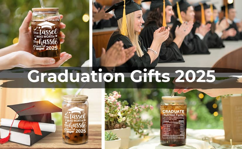 NewEleven Class Of 2025 Graduation Gifts For Her, Friends - Funny Master Degree, College Graduation Gifts From Friends And Family - 16 Oz Coffee Glass