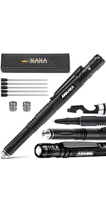 The Most Loaded 6-in-1 Tactical Pen: Solves Other Brands' Weaknesses,Self Defense Tip + Flashlight + Ballpoint + Bottle Opener + Screw Driver + Hexagonal Wrench, 5 Ink Refills + 6 Batteries + Gift Box B07RDGN4HD