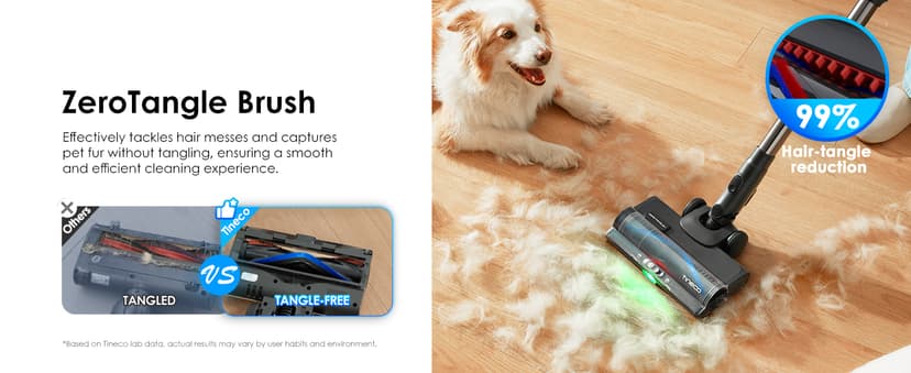 Tineco Pure ONE S50 Pro Cordless Stick Vacuum Cleaner, 200AW Powerful Suction, Zero Tangle Brush, 95Min Runtime, 180° Foldable Tube, 120° Green Light, Easily Tackles Large Debris Stick Vacuum