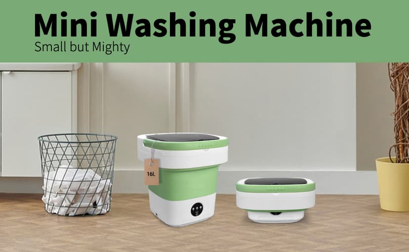 Portable Mini Washing Machine, Foldable Washer and Dryer with 3 Modes Deep Cleaning, Upgraded Small Collapsible Laundry for Hotel, Apartment, Home and Travel - Green