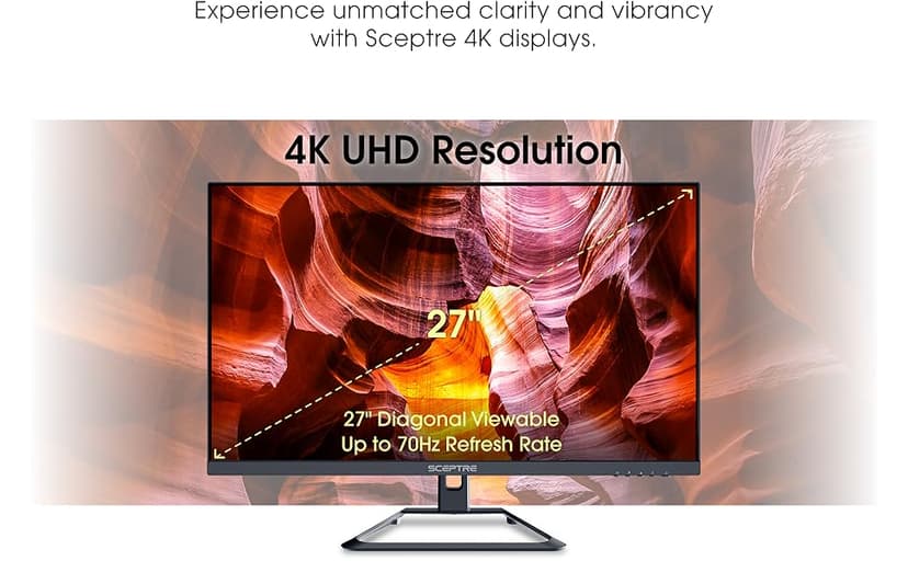 Sceptre Prime 4K IPS 27" 3840 x 2160 UHD Monitor up to 70+Hz DisplayPort HDMI 100% sRGB Build-in Speakers, Machine Black 2026 (U275W-UPT Series)