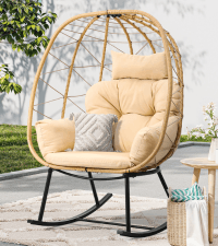 YITAHOME Rocking Papasan Chair, Wide Rocking Chair, Comfy Indoor and Outdoor Lounge Chair with Thick Cushion for Bedroom, Living Room, Patio, Porch, Garden, Deck, Lawn (Beige)