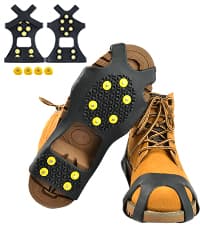 Sfee Ice Cleats for Boots Shoes, Snow Grips Cleats for Ice and Snow Anti-Slip Rubber Traction Cleats for Walking on Snow and Ice 10 Steel Studs Crampons for Hiking, Walking, Climbing, Jogging