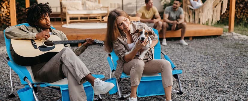 AKSOUL Folding Beach Chair for Adults: Low/High Back Chairs with Carry Bag - Extra Wide Seat Chair with Comfortable Pillow & Storage Pocket (1 Pack & 2 Pack, Blue)