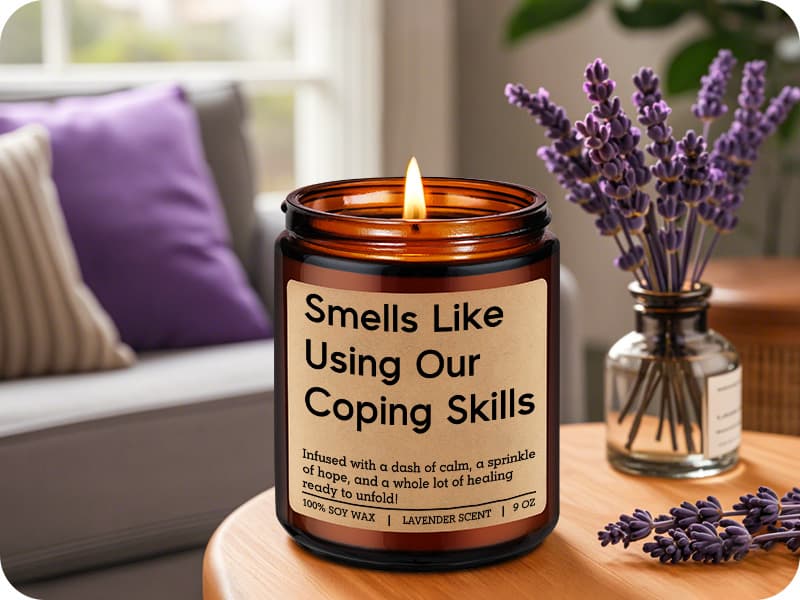 LEADO Funny Coping Skills Candle, Therapist Gifts - Mental Health, Graduation, Psychology, Christmas Gifts for Therapists, Social Worker, School Counselor, Psychologist, Women - Therapy Office Decor