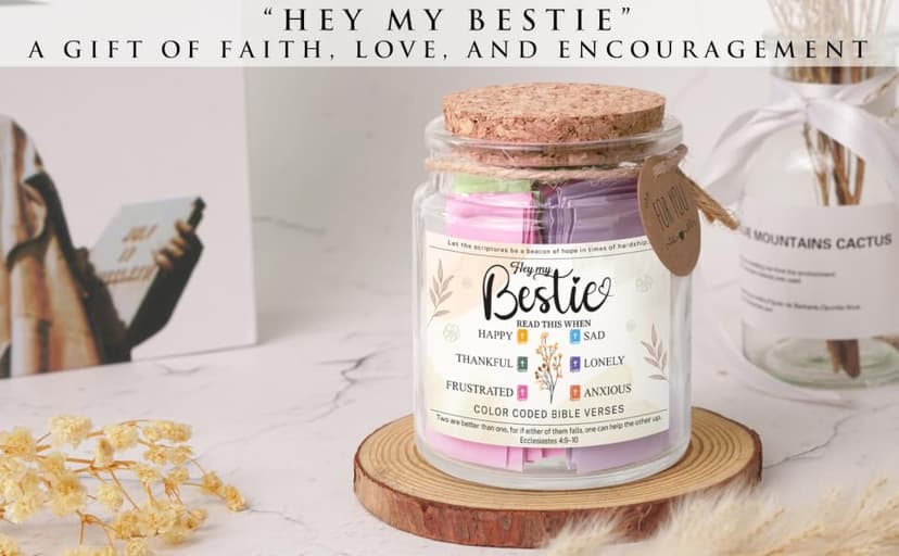 Bestie Bible Verses Jar – Birthday Gifts for Friends, Graduation Gifts for Bestie, Color Coded Bible Verses, Faith Based Friendship Gift for Women B0FF54MWMG