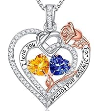 Iefil Rose Heart Necklaces Gifts for Women - 925 Sterling Silver Heart Initial Necklace, Anniversary Birthday Gifts for Women, Jewelry Gift for Wife Wife Girlfriend Mom