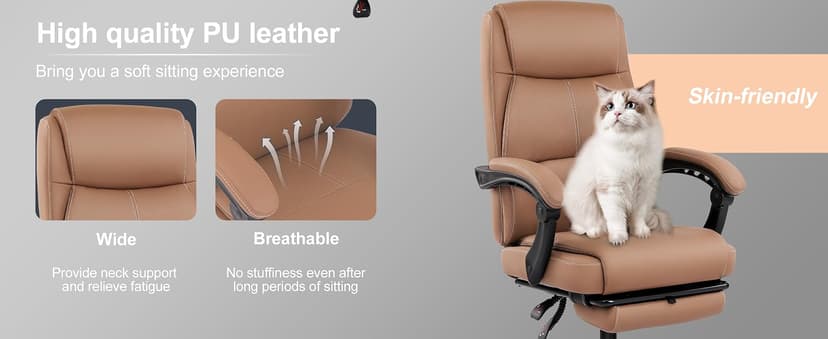 Misolant Big and Tall Office Chair with Footrest, High Back Desk Chair with Linkage Armrest, 90-155° Recline Executive Computer Chairs with Adjustable Height for Home