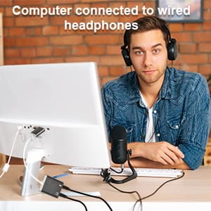 QAJOPFN USB Audio Adapter, External Sound Card for PC and Laptop,USB Microphone Adapter to 3.5mm(1/8 inch) for Headphone, Speaker and Microphone Jack, Plug and Play