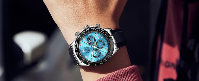 OLEVS Men's Watches Chronograph Multifunction Sport Silicone Luxury Diamond Moon Phase Quartz Male Watch Waterproof Wrist Watch