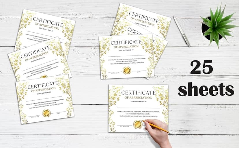 Certificate of Appreciation -25pcs, Certificates of Recognition, Thank You Gifts Certificates for Employees, Staff, Teachers, Volunteers, 8×10 Inch Award Certificate-A08