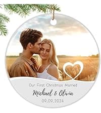 First Christmas Married Ornament, Personalized Wedding Gifts for Couple, Mr and Mrs Gift, Bridal Shower Gifts, Just Married for Newlywed Couples, Bride, Crystal Glass Wedding Christmas Ornaments 2025
