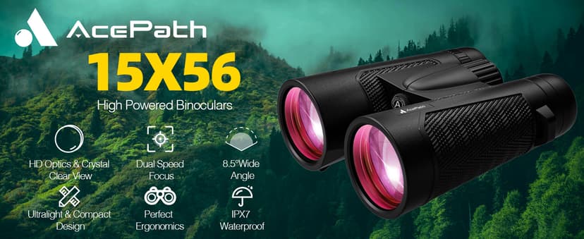 15x56 Binoculars for Adults High Powered - Large View Binoculars with Clear Low Light Vision - Waterproof Compact Binocular for Hunting Camping Cruise Travel Bird Watching