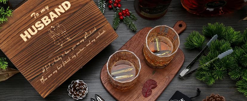 Whiskey Gifts for Men, Whiskey Glasses Set of 2, Granite Chilling Whiskey Stones, Bourbon Gifts for Men, Unique Giftss for Mens Birthday Christmas Father's Day Valentine Retirement Groomsmen