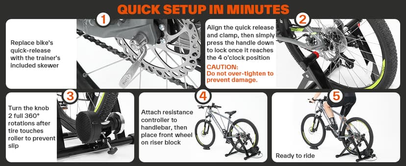 Sportneer Bike Trainer - Magnetic Stationary Bike Stand for 26-28" & 700C Wheels - Adjustable 6 Level Resistance Bike Trainer Stand for Indoor Riding with Quick Release Lever & Front Wheel Riser Block