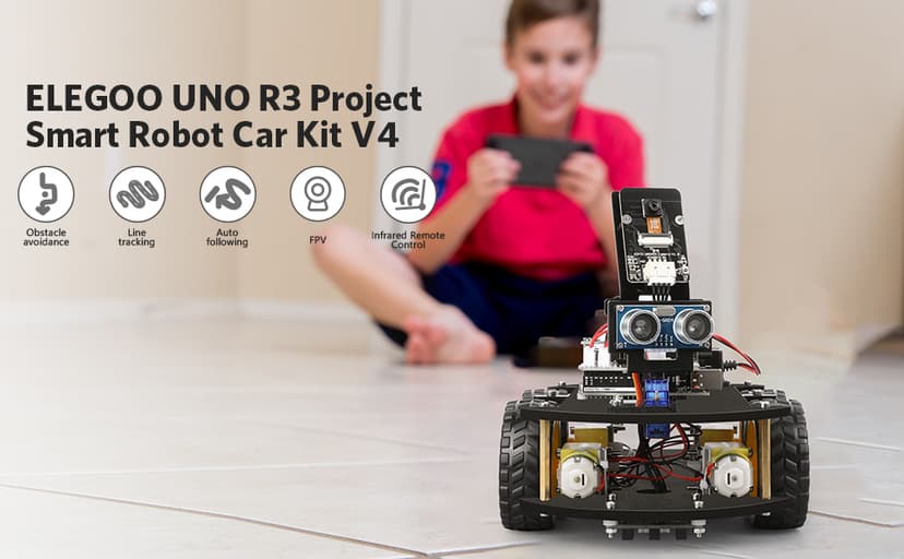 ELEGOO UNO R3 Smart Robot Car Kit V4 for Arduino Robotics for Kids Ages 8-12 12-16 STEM Science Kits Coding Gifts for 8 9 10 11 12 13 14 15 16 Year Old Boys Girls Teens Cool Engineering Building Toys