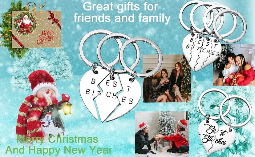 Miss Pink Best Friend Keychains Set Best Bitches BFF Besties Friendship Gifts Matching 2, 3, 4 Pieces Keychain for Women Teen Girls