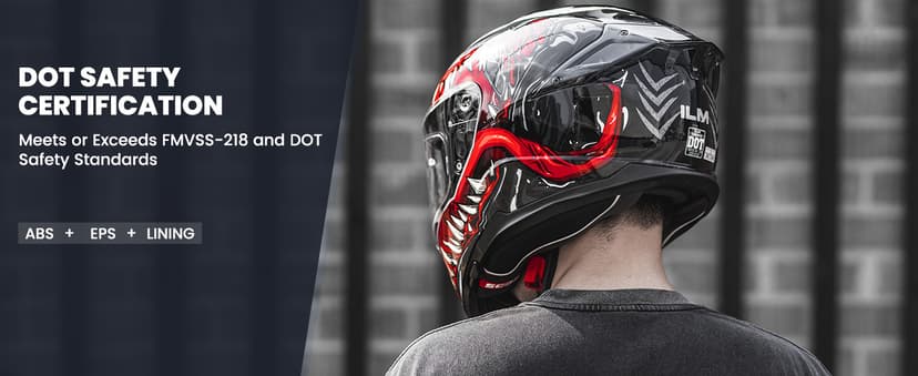 ILM Full Face Dual Visor Motorcycle Helmets with Rear Wing Pinlock Compatible Motorbike Street Bike Helmet DOT Men Women Model 861A (TheNight, L)