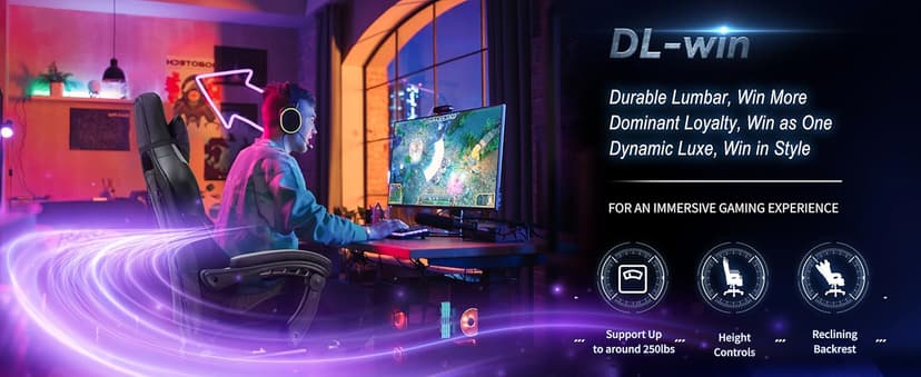 DL-win Gaming Chairs for Adults, Computer Chair with Footrest and High Back, Big and Tall Gamer Chair's with Massage Lumbar Support, 360° Swivel Height Adjustable Gaming Chair, Grey
