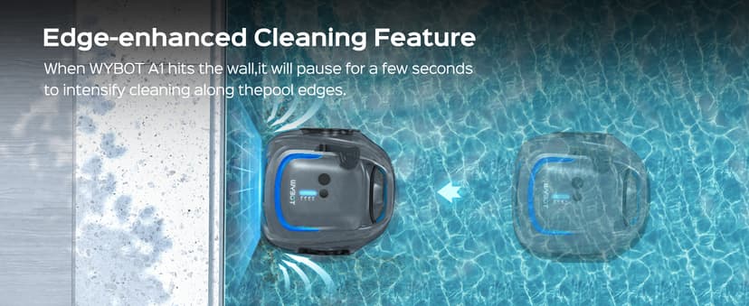 WYBOT A1 Robotic Pool Cleaner – Dual-Layer Filtration, Strong Suction, 130-Min Runtime, Cordless Pool Vacuum for Above-Ground & Flat Pools up to 1,100 Sq. Ft., 4 Cleaning Modes (Darkgrey)