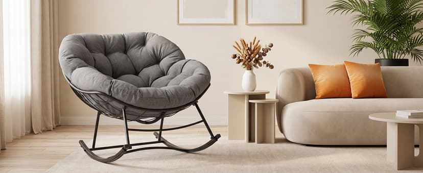 OLIXIS Outdoor Rocking Chair with 5.5" Thick Cushion, Oversized Egg Lounge Chair with Water-Repellent & UV-Resistant Fabric, 450 Lbs Heavy Duty for Patio, Living Room, Garden, Bedroom, Gray