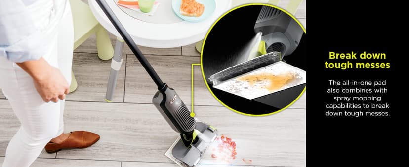 Shark VACMOP Cordless Hard Floor Cleaner, Vacuum and Spray Mop, Powerful Suction, Lightweight, LED Headlights, Includes 4 Disposable Pads, 12oz Multi-surface Cleaning Solution, Gray, VM252
