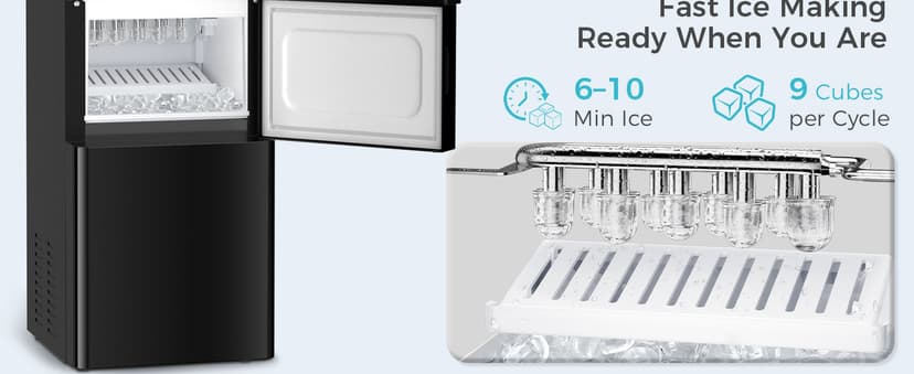 OSTBA Water Dispenser with Ice Maker for 3 & 5 Gallon Bottles, Top Loading Water Cooler with Hot Cold & Room Temperature Water, Bullet Ice Maker, Child Safety Lock for Home Office