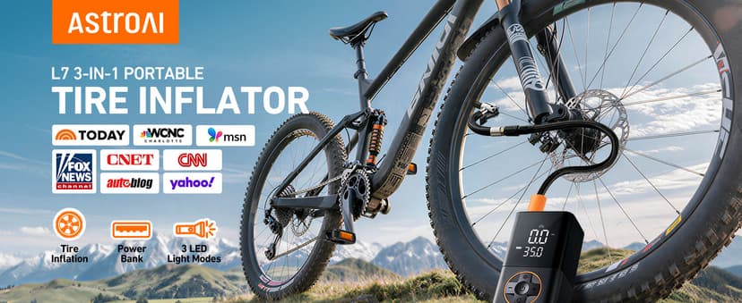 For Car Tires, Bikes, Motorcycles and Balls; Auto Shut-off, Digital Display Pressure Gauge, Fast Inflation, LED Light AstroAI L7 Tire Inflator Portable Air Compressor,150 PSI Cordless Bike Pump B0CS3B7MD8