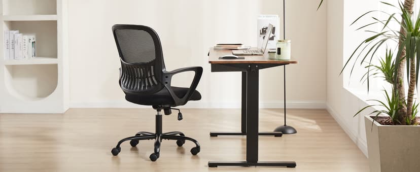 Sweetcrispy Home Office Managerial Executive Chair with Ergonomic Design, Mid-Back Mesh Swivel, Comfortable Lumbar Support, Comfy Arms for Bedroom,Study,Student, Black