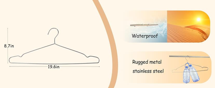 Extra Wide Wire Hangers for Plus Size Clothes, 19.6 Inch Stainless Steel Plus Size Hangers Ideal for XL, XXL Shirts, Coats, Dresses, Etc. Silver. 10pk.