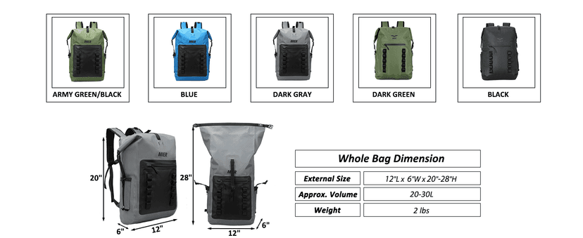 MIER Dry Bag Waterproof Backpack 30L Dry Sack Heavy Duty Roll-Top Closure for Kayaking, Beach, Boating, Swimming, Surfing