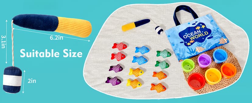 Montessori Toys for 1 Year Old Boy Girl Gifts, Cloth Fishing Game Toddler Toy 1-3, Sorting Learning Baby Toys 6-12-18 Months, One Year Old Girl Boy Birthday Gifts