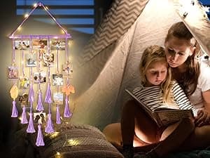 Homecor Hanging Photo Display Wall Decor, Macrame Wall Hanging Boho Room Bedroom Decor, Picture Frame Collage Board with Light 30 Clip, Christmas Teenage Teen Girl Gifts Ages 10 11 12 13 14 Years Old