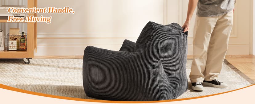 Big Bean Bag Chair for Adults, Ultra Soft Living Room Bean Bag with Armrests, Stuffed BeanBag Chair for Napping, Gaming, Vacuum-Compressed for Easy Gifting, 48 Hours to Fluffs Up, Dark Gray