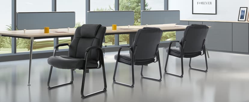 CLATINA Big and Tall Office Chair 500lbs Leather Reception Chair with Bonded Padded Armrest Wide Seat Sled Base Desk Chair No Wheels for Reception Conference Waiting Room Side Office Home, Black