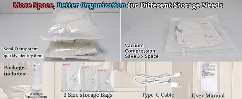 Vacuum Sealing Bags for Clothing Travel,Space Saver Vacuum Storage Bags with Air Pump,Compression Packing for Luggage and Clothes Travel (12 Combo Bags+Electric Pump)